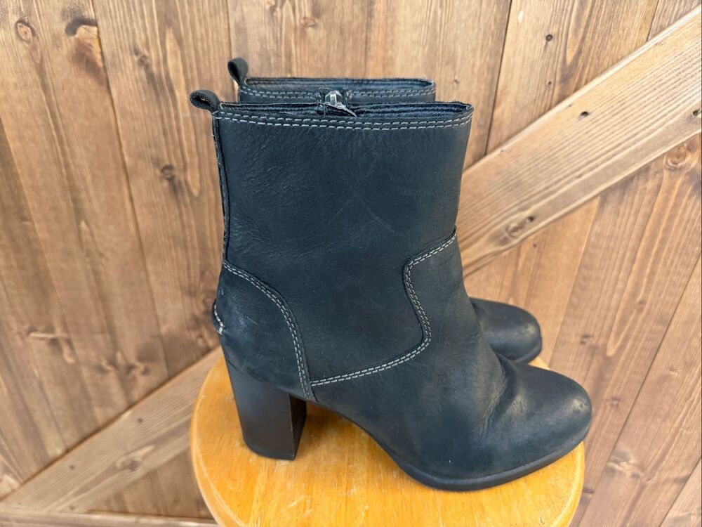 Sperry Women’s Black Leather Ankle Boots Size 9.5 Block Heel